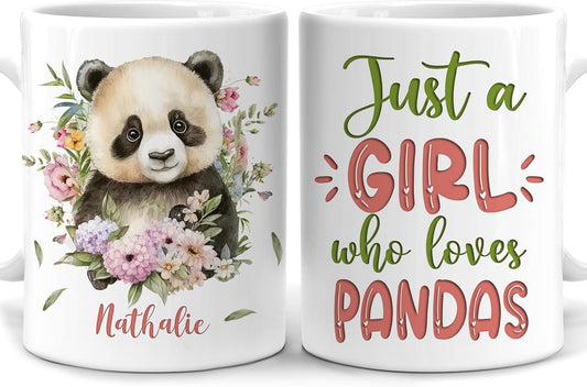 Hyturtle Personalized Gifts Panda Lover - Just A Girl Who Loves Pandas Custom Name Ceramic Coffee Mug Cup 11oz - Idea Cute Animal Lover Gifts For Women, Girl Daughter On Birthday, Christmas