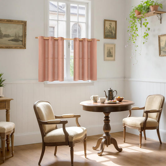 YoungsTex Terracotta Linen Cafe Curtains 36 Inch Length with Grommet, Burunt Orange Short Drapes Light Filtering for Kitchen Bathroom Fall Decorative, 42 x 36 Inch, 2 Panels