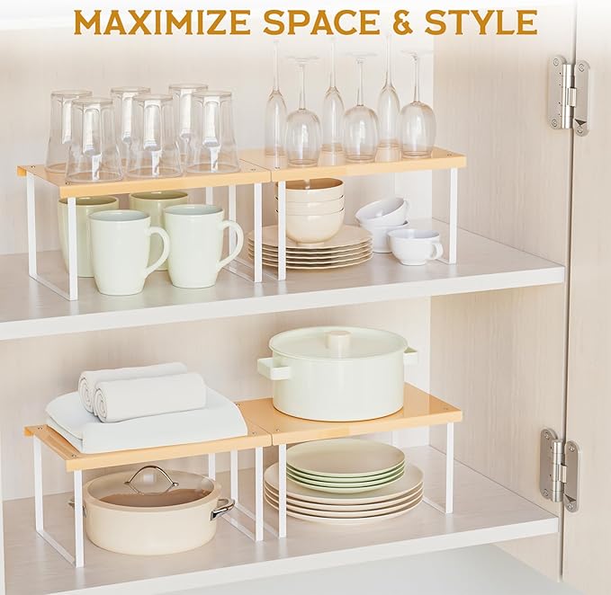Cabinet Organizer Shelf,2 Pcs Metal Shelves Spice Rack for Kitchen Counter- Pantry Organizers and Storage,Stackable Risers Stand for Bathroom,Cupboard,Desk Organization