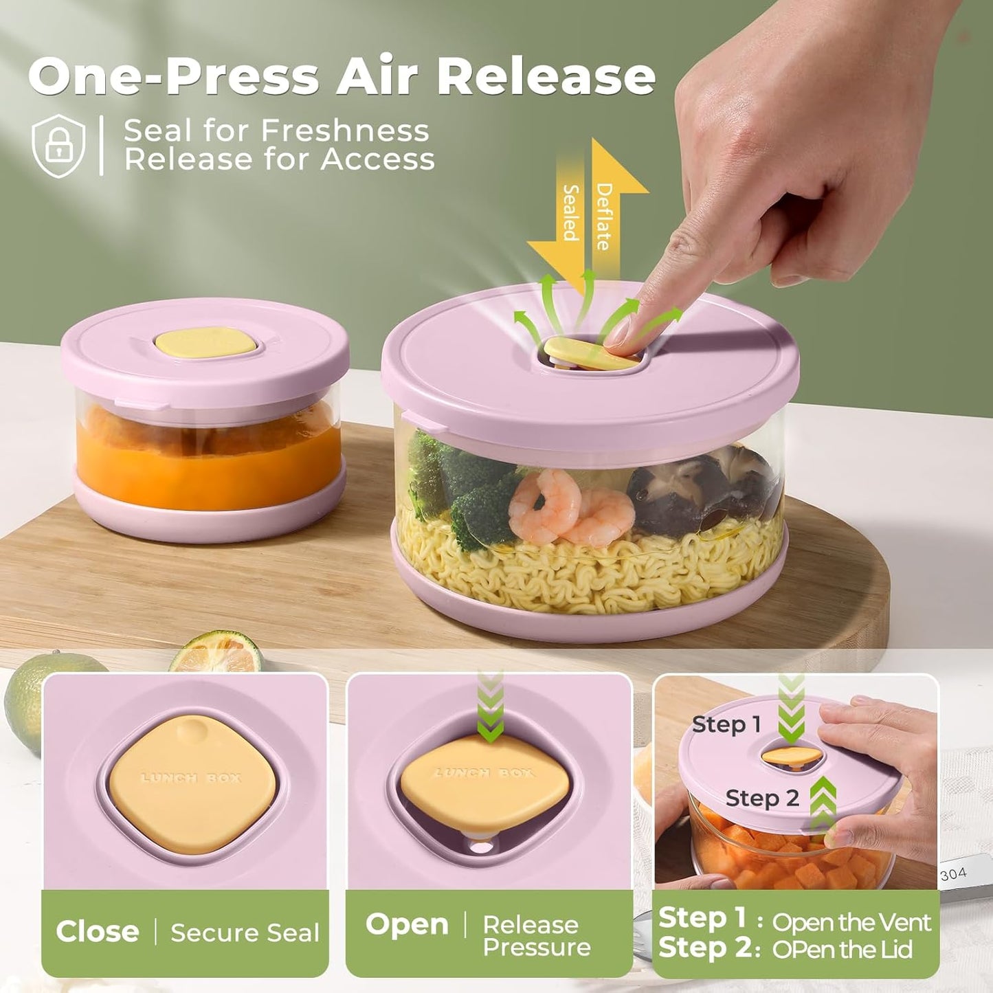 Glass Food Storage Containers with Airtight Lids, 33.8oz & 11.8oz High-Borosilicate Glass Meal Prep Containers with Spork, Bento Lunch Boxes for Salad, Ramen, Soup, Snacks, Fruit - 2 Pack, Pink