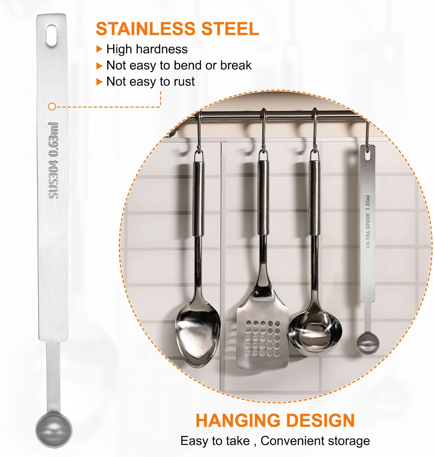 HARFINGTON 3pcs Single Measuring Spoon 1/8tsp (0.63ml) Teaspoon/Tablespoon 304 Stainless Steel Single Tiny Square Bowl Measuring Spoon Long Handle Measure Scoop