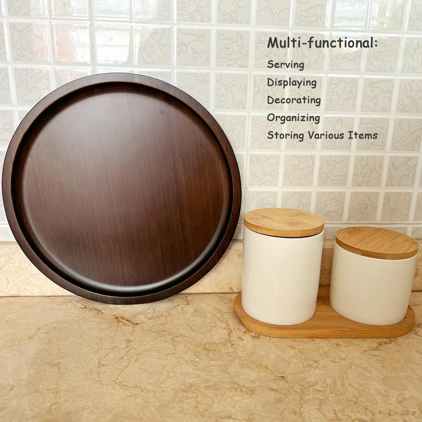 Wood Vanity Tray, Bathroom Counter Solid Walnut Organizer, Toilet Tank Top Wooden Serving Plate for Dinner Tea Coffee (Natural Walnut Color, 9.8 x 9.8 inch)