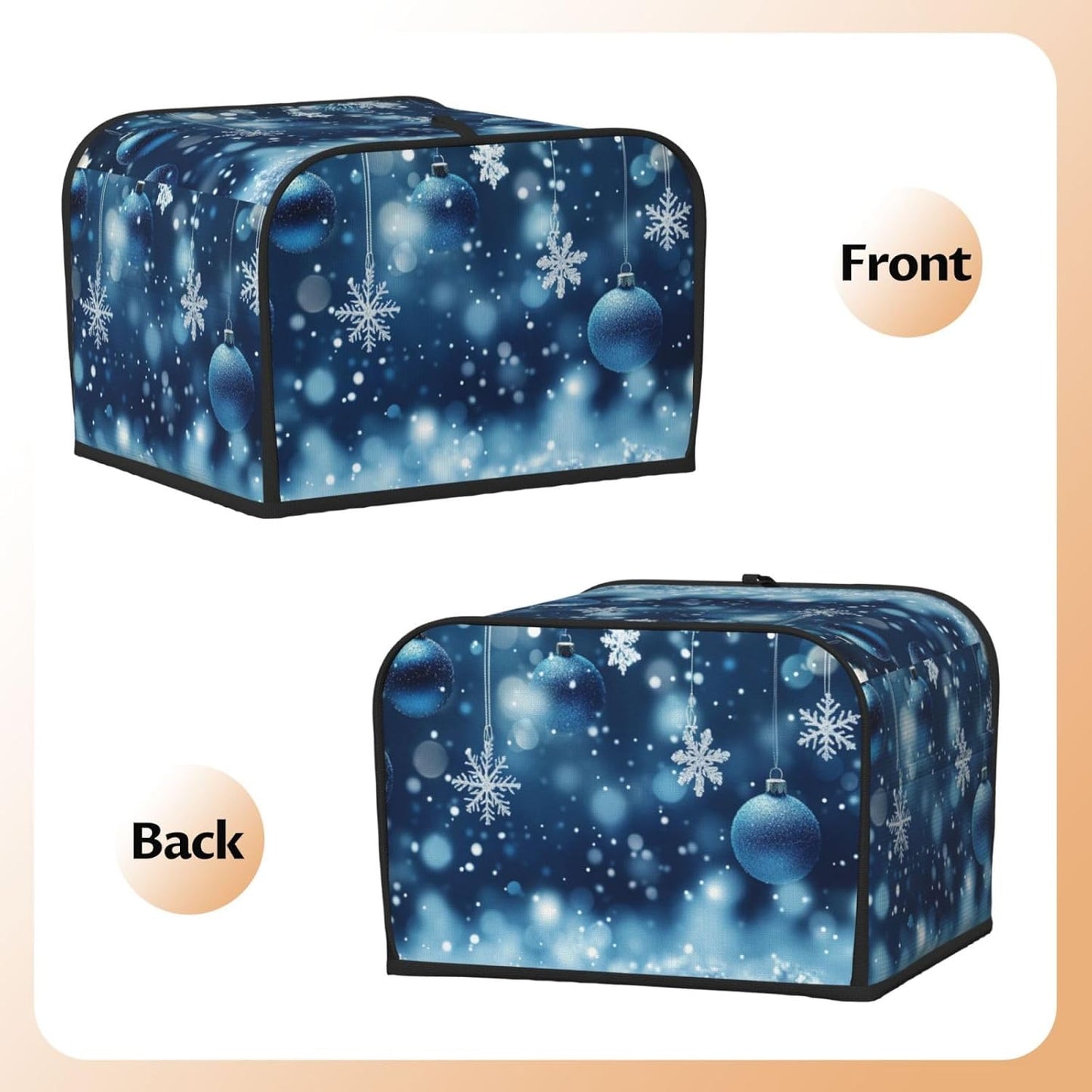 Toaster Cover 4 Slice Christmas Blue Snowflake Ball Kitchen Small Appliance Covers with Pockets Dust and Fingerprint Protection