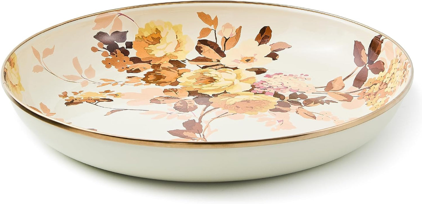 MACKENZIE-CHILDS Enamel Abundant Bowl, Decorative or Serving Bowl, 13-Cup Capacity, White Wild Rose
