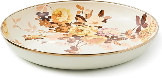 MACKENZIE-CHILDS Enamel Abundant Bowl, Decorative or Serving Bowl, 13-Cup Capacity, White Wild Rose