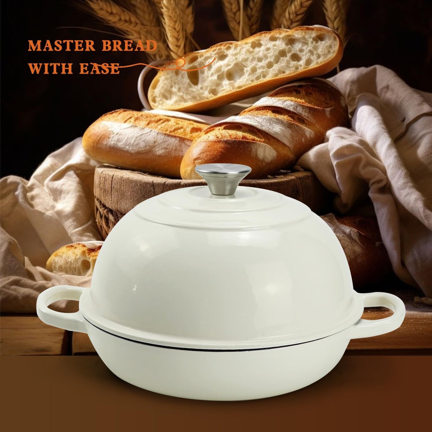 DVK Dutch Oven Pot with Lid for Sourdough Bread Baking Enameled 6 Qt Cast Iron Dutch Oven for Resistant Stovetop and Oven Safe