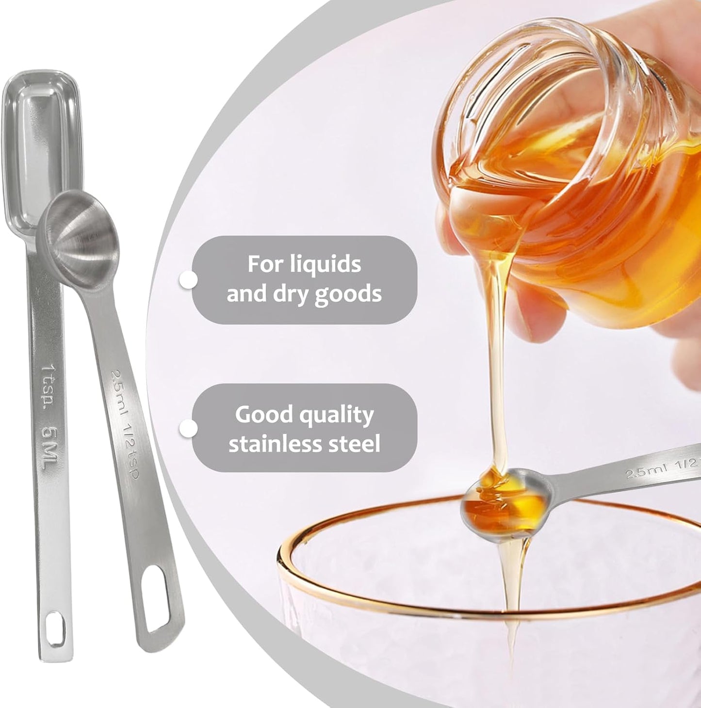 Stainless Steel Measuring Spoons 4 Pcs Teaspoon Measuring Spoons Round and Square, Long Handle with Scale, Suitable for Kitchen, Baking, Seasoning (2.5ml, 5ml)