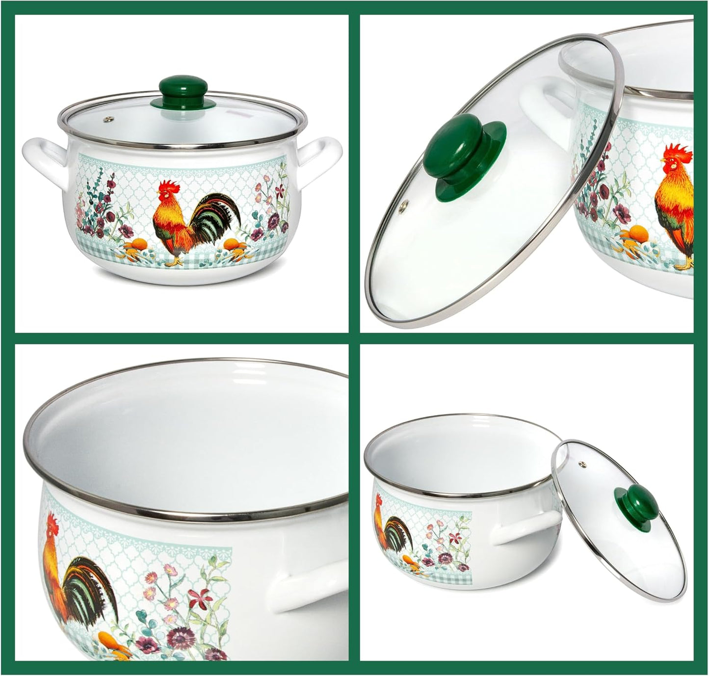 Enameled Aluminum Soup Pot Golden Rooster Belly Deep Casserole Cooking Pot with Glass Lid Enameled Camping Cookware Camping Stockpot for Cooking (2.2-qt. (2.1 L))