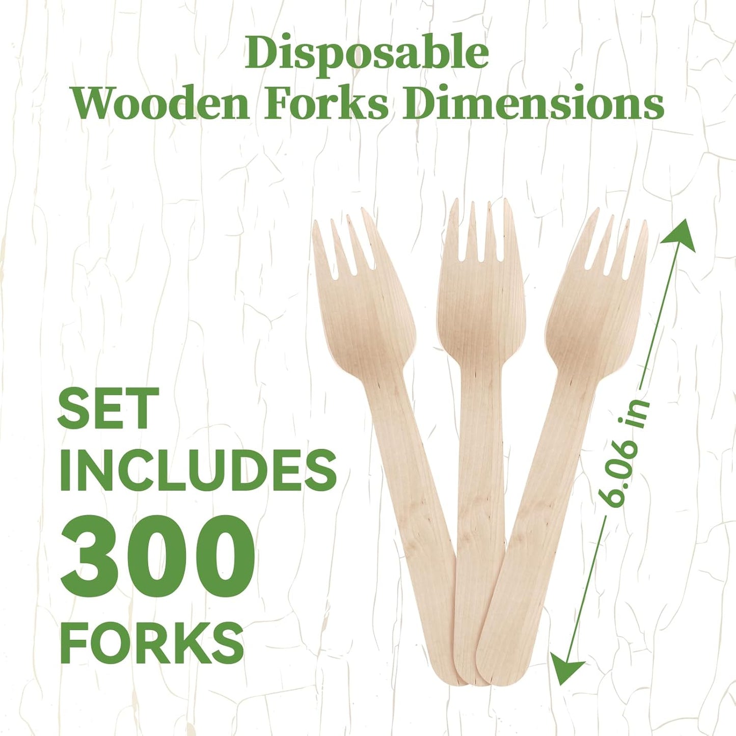 ECOLipak 300 Count Wooden Forks Disposable, Wooden Disposable Compostable Forks for Eating, Party, Camping, Traveling, Family Dinners