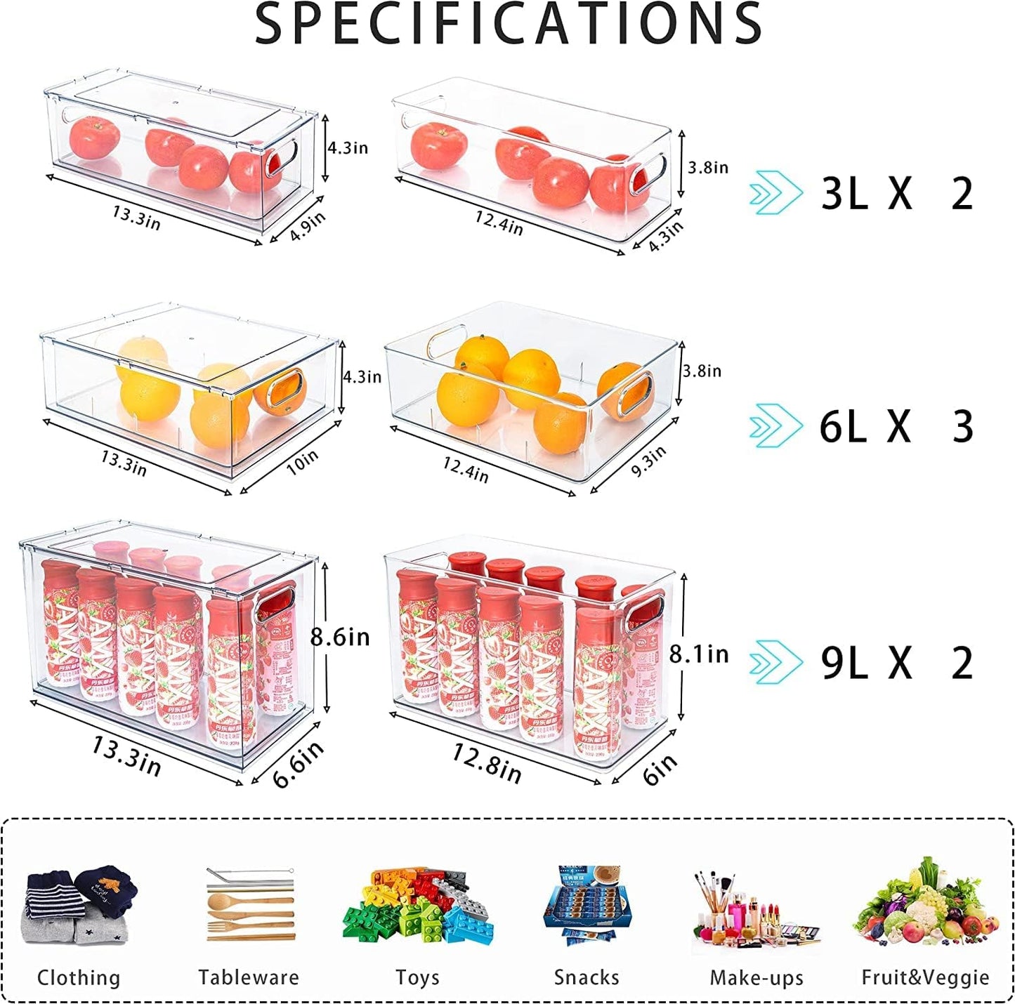Eanpet 4Pack Stackable Refrigerator Organizer Bins Pull Out Drawer Large Vegetable Fruit Storage for Fridge Organizer Drawers with Handle Clear Food Storage Container Box for Kitchen Pantry Cabinet