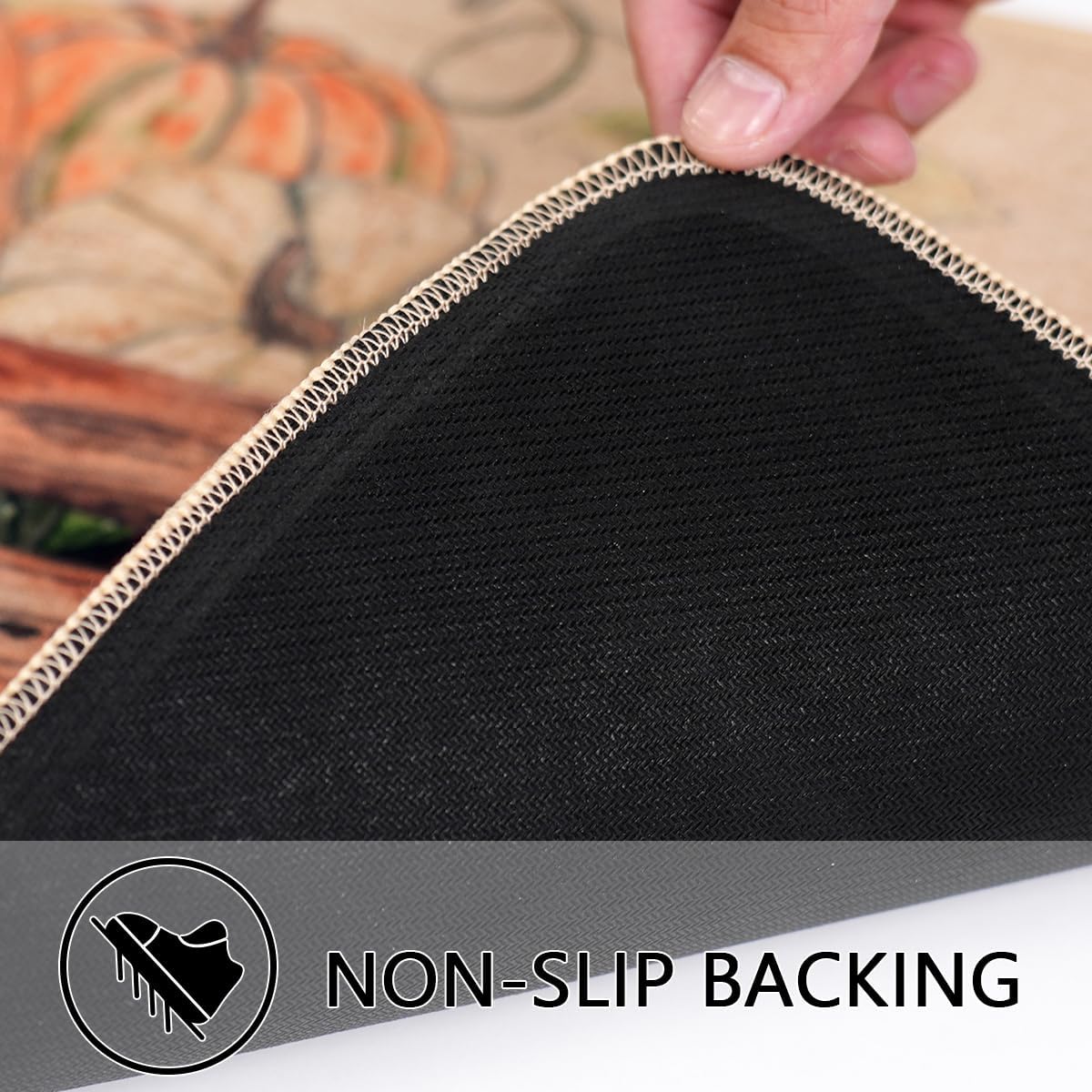 Larponder Fall Pumpkin Kitchen Mats, Non-Slip Absorbent Rug and Door Mats, Home Decor Kitchen Floor Rugs for Autumn Harvest Thanksgiving Holiday - 17x24 Inch