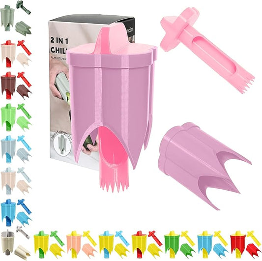 Pepper Corer, 2 in 1 Red Bell Pepper Seed Corer Remover Tool, Fruit & Vegetable Corers Quick Cave Tools for Jalapeno Cutter Deseeder, Red Peach