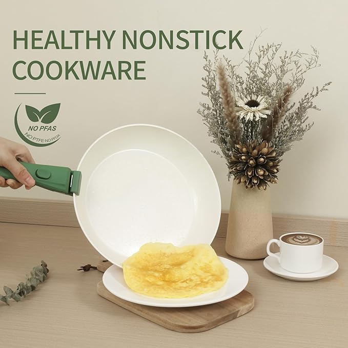 23pcs Ceramic Pots and Pans Set, Nonstick Detachable Handle Cookware, Induction Kitchen Cooking Set with Removable Handle,include Frying Pans & Saucepans Oven Safe(Green)