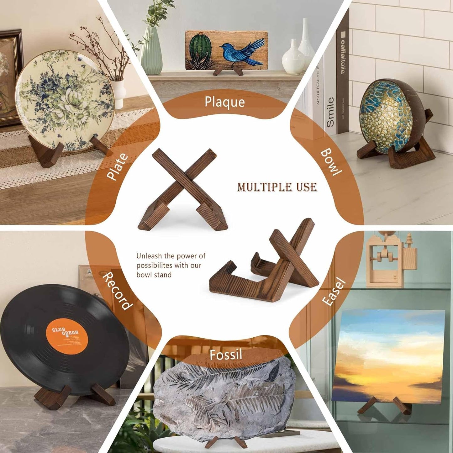 Bowl Stands for Display, 3.5 Inch Plate Holder, Wooden Easel Frame Holder, Display Stand for Large Deep Platters and Dishes, 3.5" H x 4.8" W x 4" D (For Bowls under 2.5" in Depth)