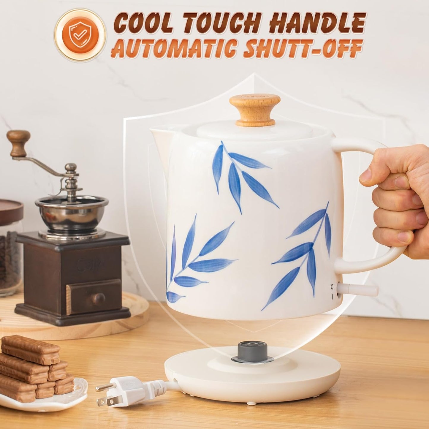 1.0-Liter Ceramic Electric Kettle, 1000W Rapid Boil, Tea Kettles Pot & Hot Water Boiler For Coffee & Tea, Teapot Auto Shut-Off, Boil-Dry Protection