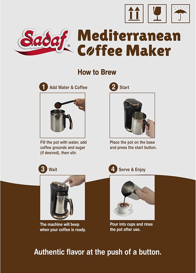 Sadaf One-Touch Mediterranean Coffee Maker – Electric Turkish, Greek, and Armenian Coffee Machine - Stainless Steel Coffee Maker - Foam Control & Overflow Sensor - 250ml, Red