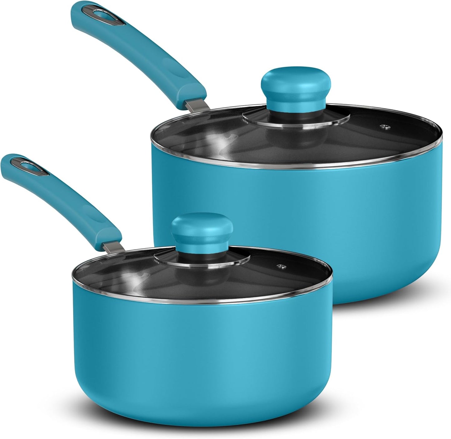 Utopia Kitchen Nonstick Stock Pot Saucepan Set with Lids, 1 Quart and 2 Quarts Multipurpose Stock Pots Set for Home, Kitchen or Restaurant, Turquoise & Black