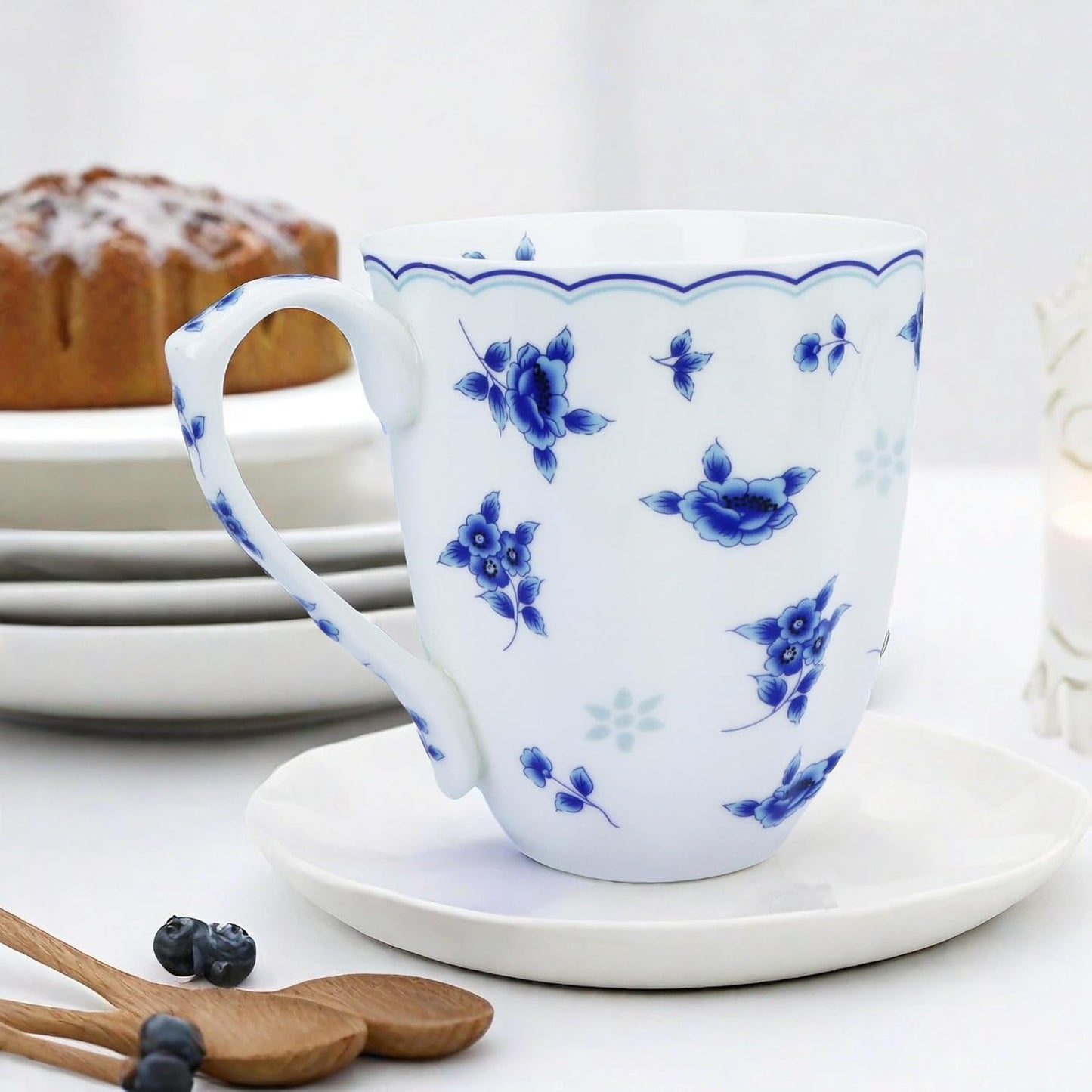 14oz Cute Coffee Mugs for Women Cute Mugs Bone China Floral Coffee Mug Teacups for Mom Women Birthday Gifts Christmas Gifts