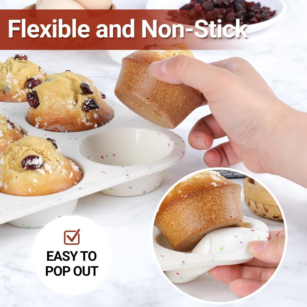 CAKETIME Silicone Muffin Pan, Regular Size Muffin Pan for Baking 12 Cups Non Stick Silicone Cupcake Pan 1 Pack Confetti