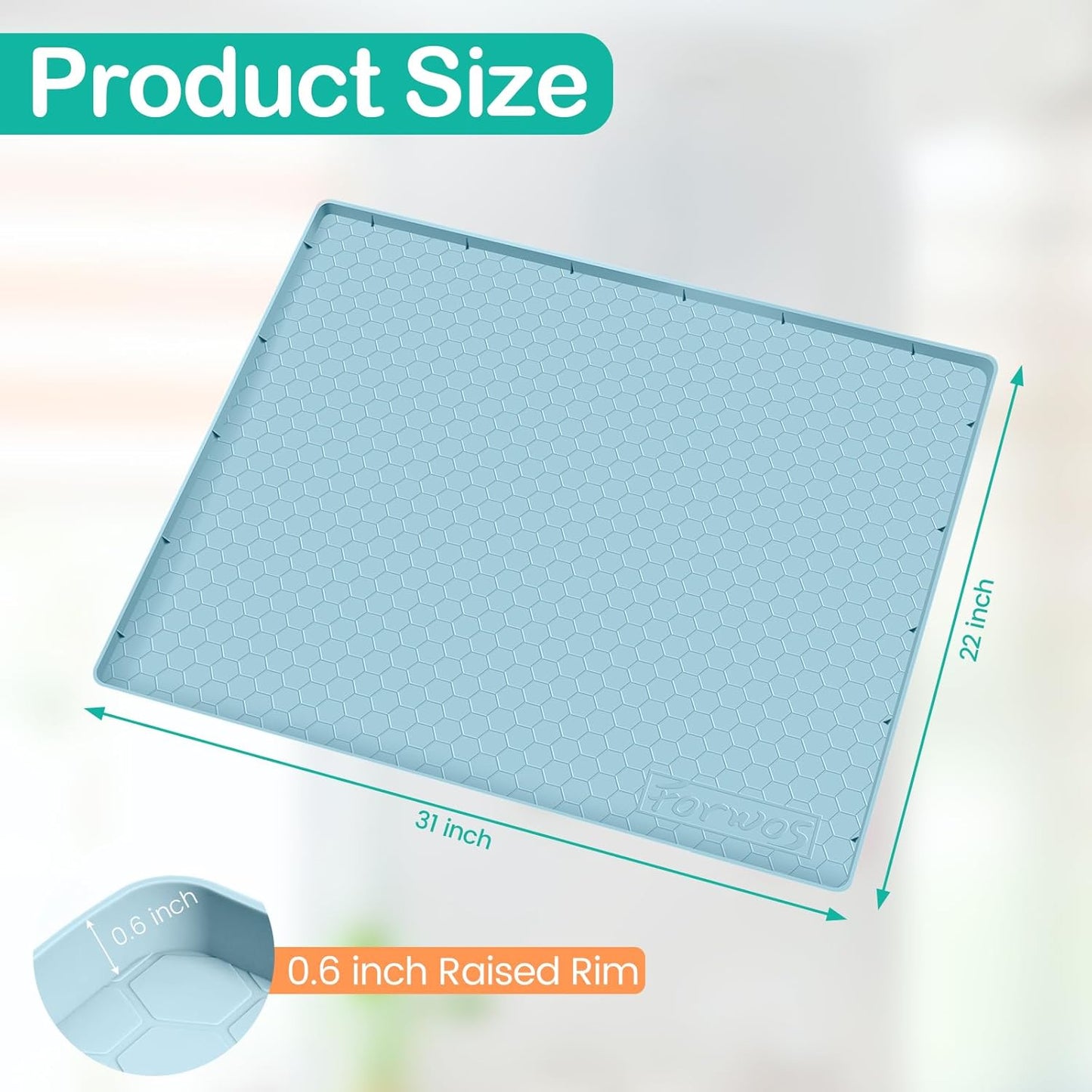 Waterproof Under Sink Mat 31" x 22", Silicone Cabinet Liner, Rubber Protector for Kitchen and Bathroom, Keeps Cabinets Clean, Dry, and Organized (Light Blue)