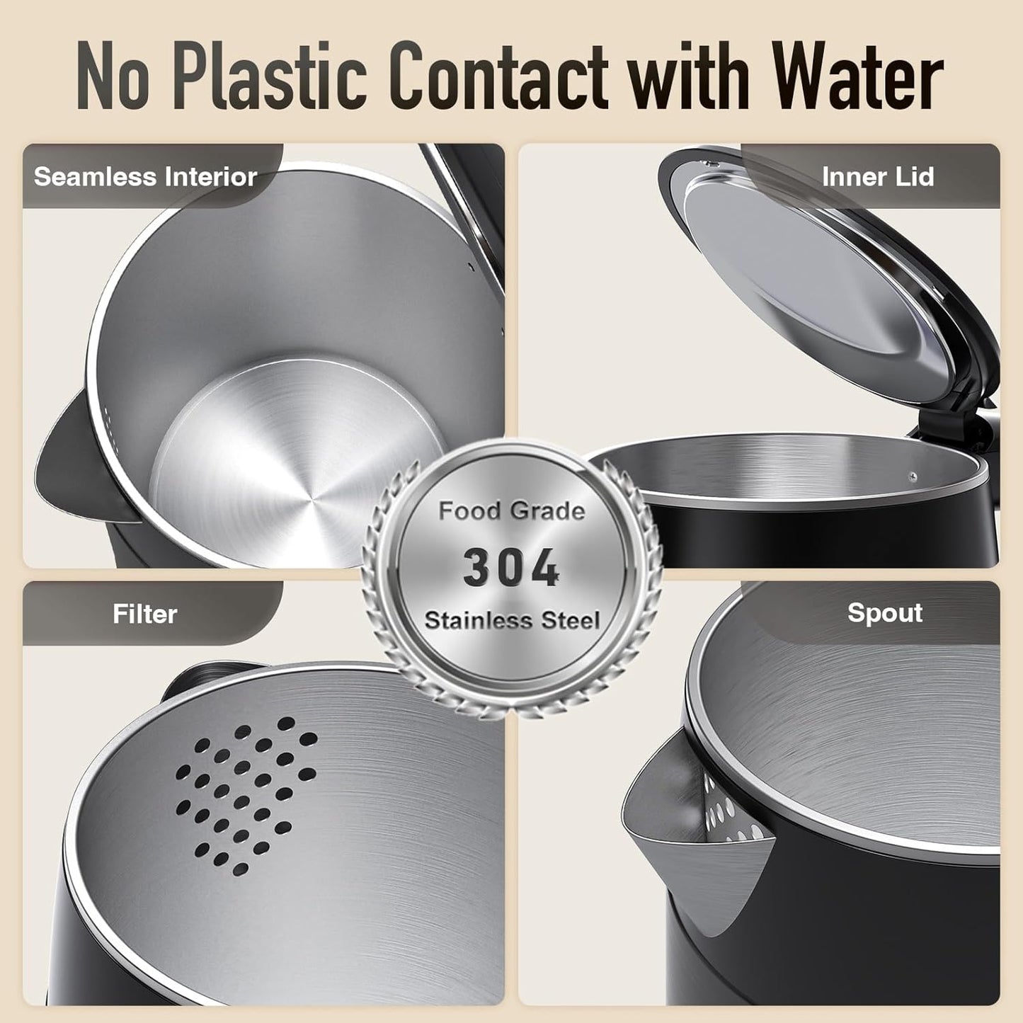 Mecity Electric Kettle 1.7L Touch Screen Temperature Control Water Boiler, No Plastic Contact with Water. 6 Preset Temperature Programs, 2 Hours Keep Warm, Dark Grey