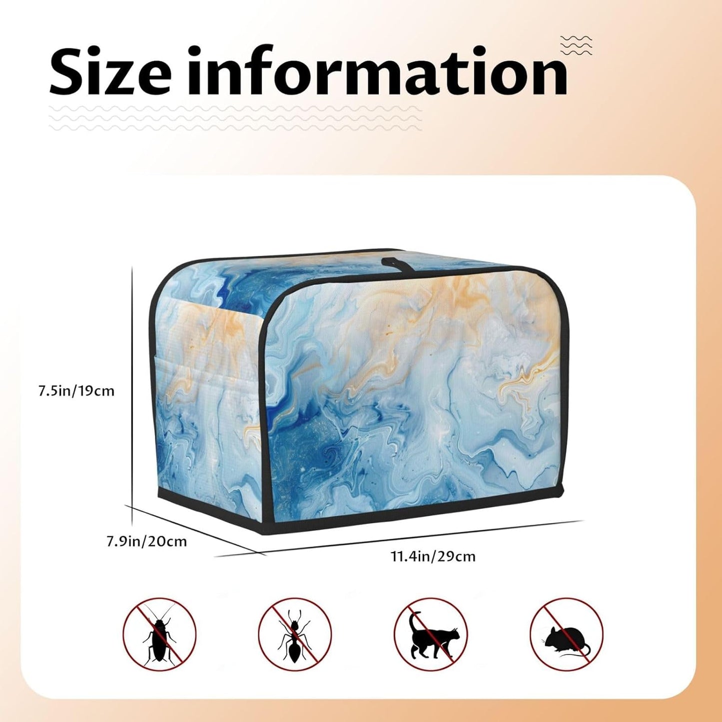 Toaster Cover 2 Slice Blue Marble Pastel Kitchen Small Appliance Covers with Pockets Dust and Fingerprint Protection