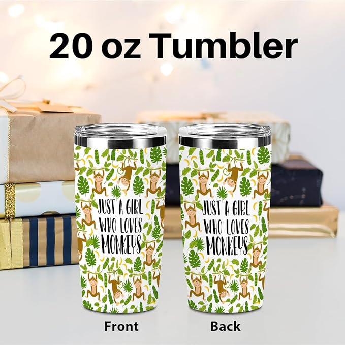 Cute Monkey Print Tumbler,Monkey Gifts 20 oz Stainless Steel Coffee Mug，Travel Cup，Insulated Cup with Lid for Car, Perfect Gifts for Women Monkeys Lover Friend Mom Sister Christmas Birthday