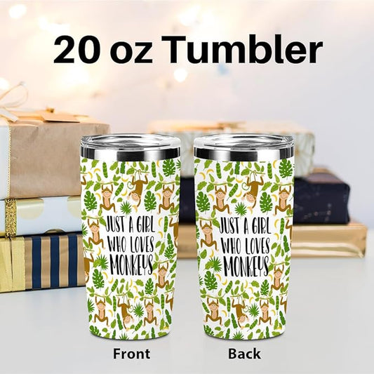Cute Monkey Print Tumbler,Monkey Gifts 20 oz Stainless Steel Coffee Mug，Travel Cup，Insulated Cup with Lid for Car, Perfect Gifts for Women Monkeys Lover Friend Mom Sister Christmas Birthday