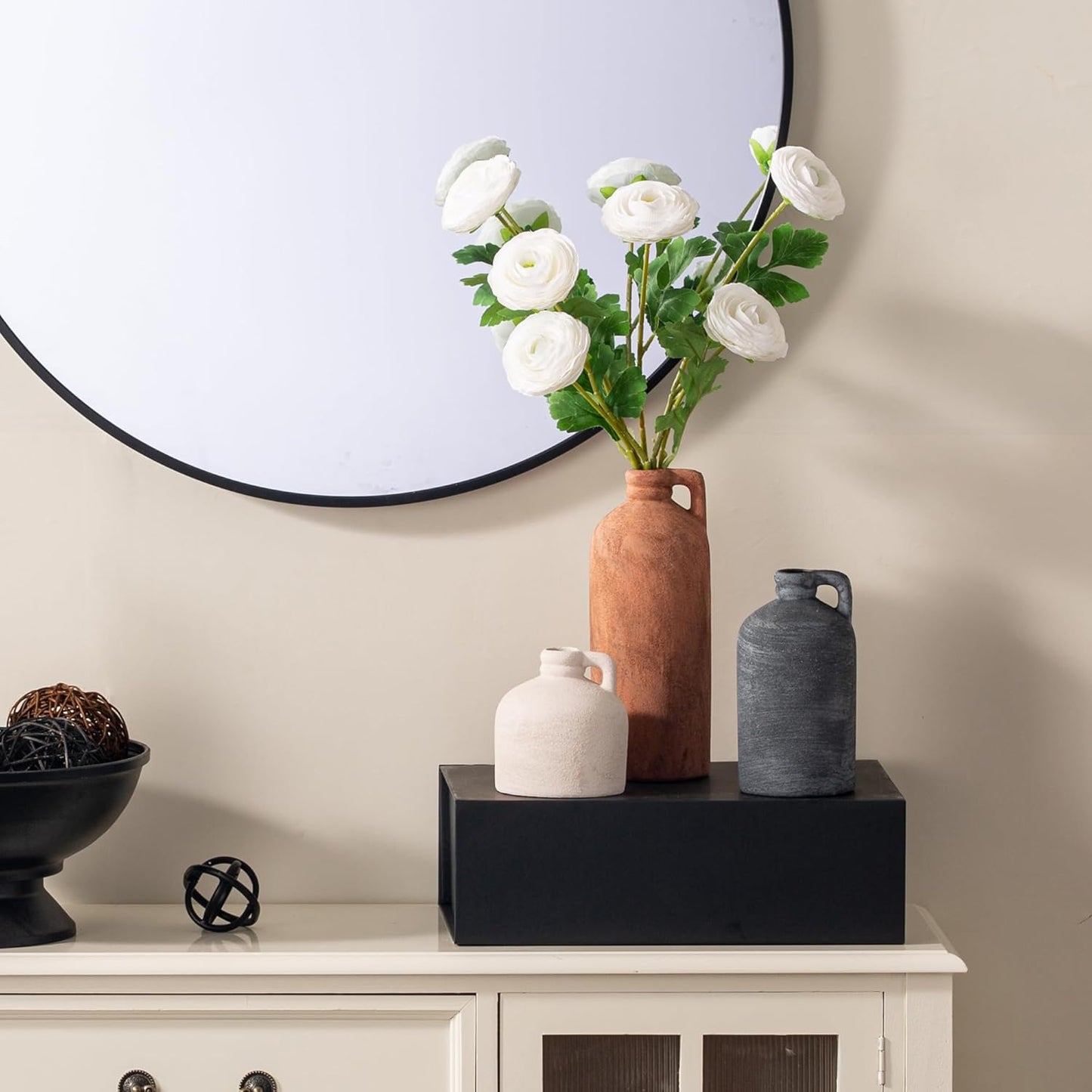 Ceramic Vase Home Table Decor - Flower Vase Set of 3 Living Room Kitchen Decorations Farmhouse Modern Rustic Vases Decorative Centerpiece for Shelf Bedroom Office Bathroom Dining Coffee Desk