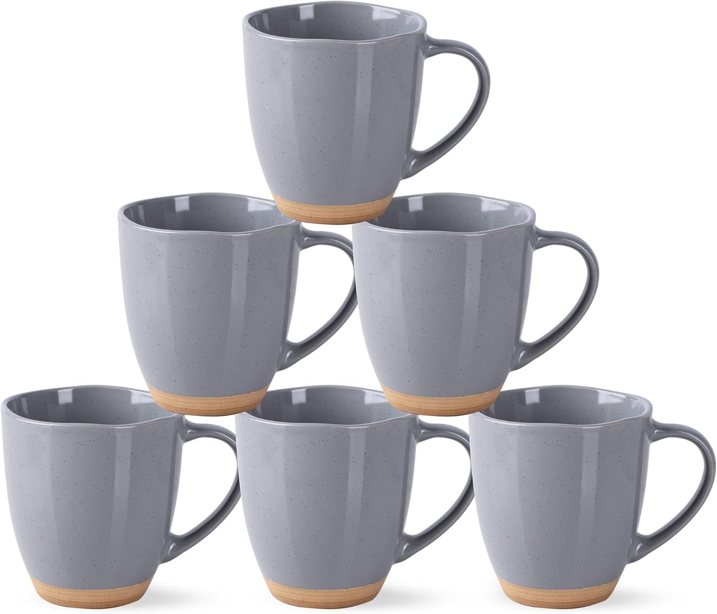 AmorArc 12oz Ceramic Coffee Mugs set of 6, Stylish Coffee Mugs with Rustic Terracotta Underside for Latte/Cappuccino/Milk/Cocoa, Dishwasher&Microwave Safe
