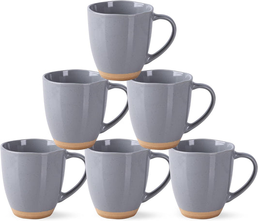 AmorArc 12oz Ceramic Coffee Mugs set of 6, Stylish Coffee Mugs with Rustic Terracotta Underside for Latte/Cappuccino/Milk/Cocoa, Dishwasher&Microwave Safe