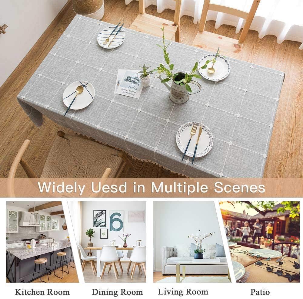 Deep Dream Tablecloths, Embroidered Waterproof Table Cloth Cotton Linen Wrinkle Free Anti-Fading Table Cover Decoration for Kitchen Dinning Party Christmas, 55 x 140 Inch - Gray