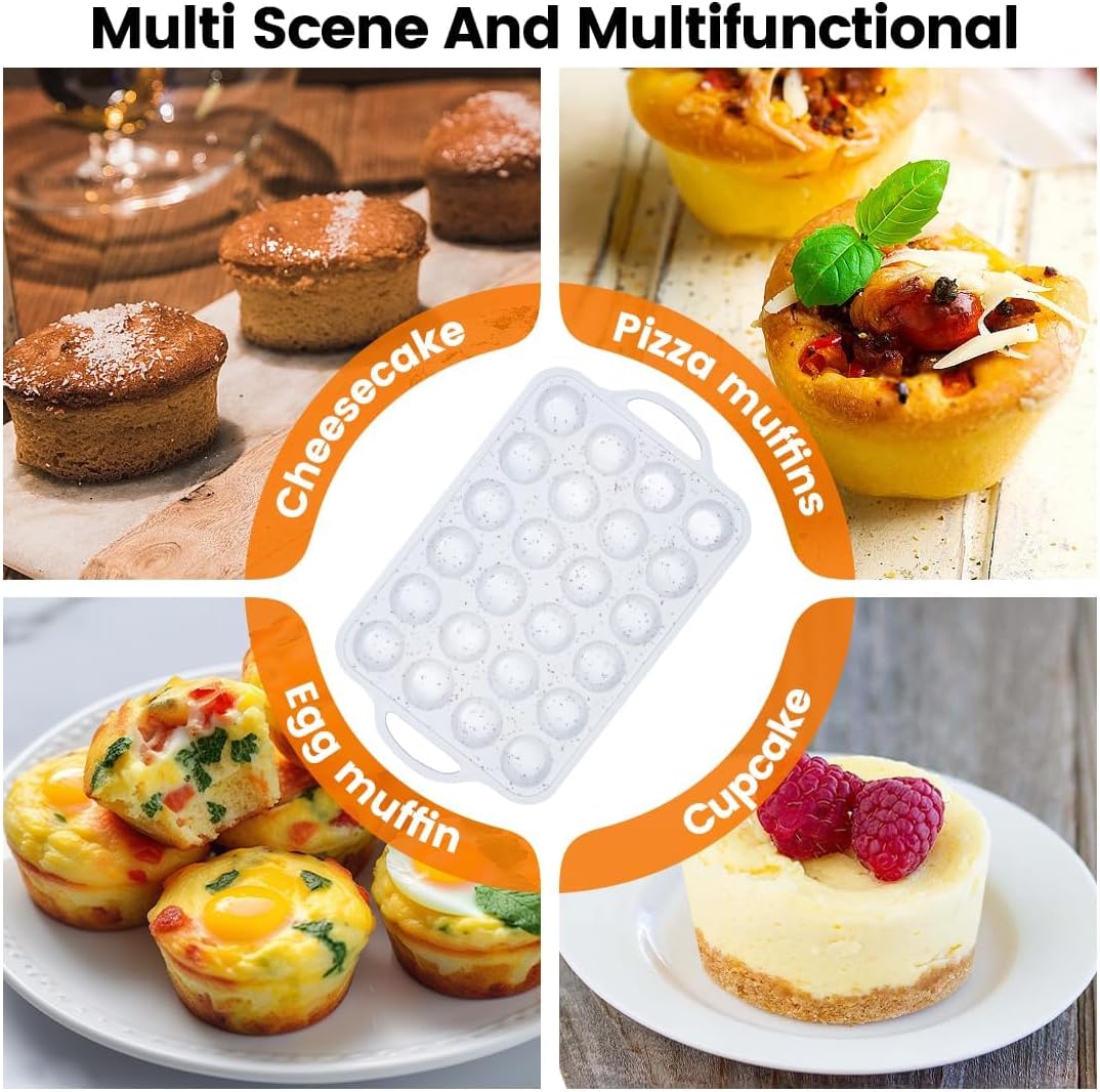 Muffin Pan With Stainless Steel Reinforced Frame - 24 Cups Durable Silicone Baking Pan for Muffins, Cupcakes, BPA Free and Dishwasher Safe - White with Coffee Spots - 1 Piece
