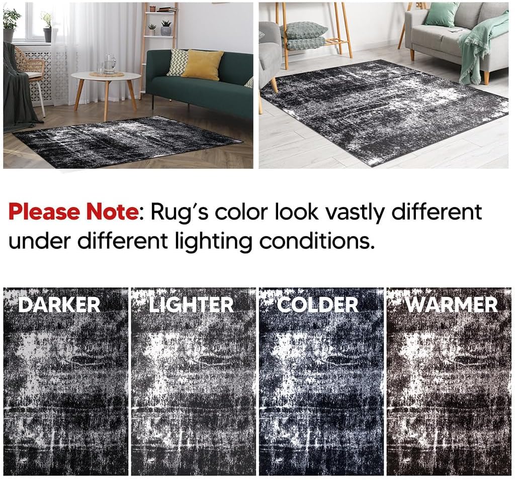 Keen Home Design Area Rugs - 5x8 Non-Shedding, Abstract Rugs for Kitchen, Living Room, Bedroom, Dining Room, Entryway - Size: 5'3" x 7'7", Abstract Black