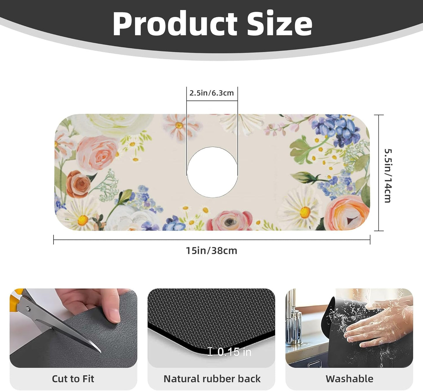 Vintage Country Watercolor Wildflowers Dish Drying Mat for Kitchen Counter, 16"x18" Microfiber Absorbent Fast Dry Mat, 2Pcs Dish Mat Faucet Mats Sets, Large Drying Kitchen Mat Kitchen Drying Pad