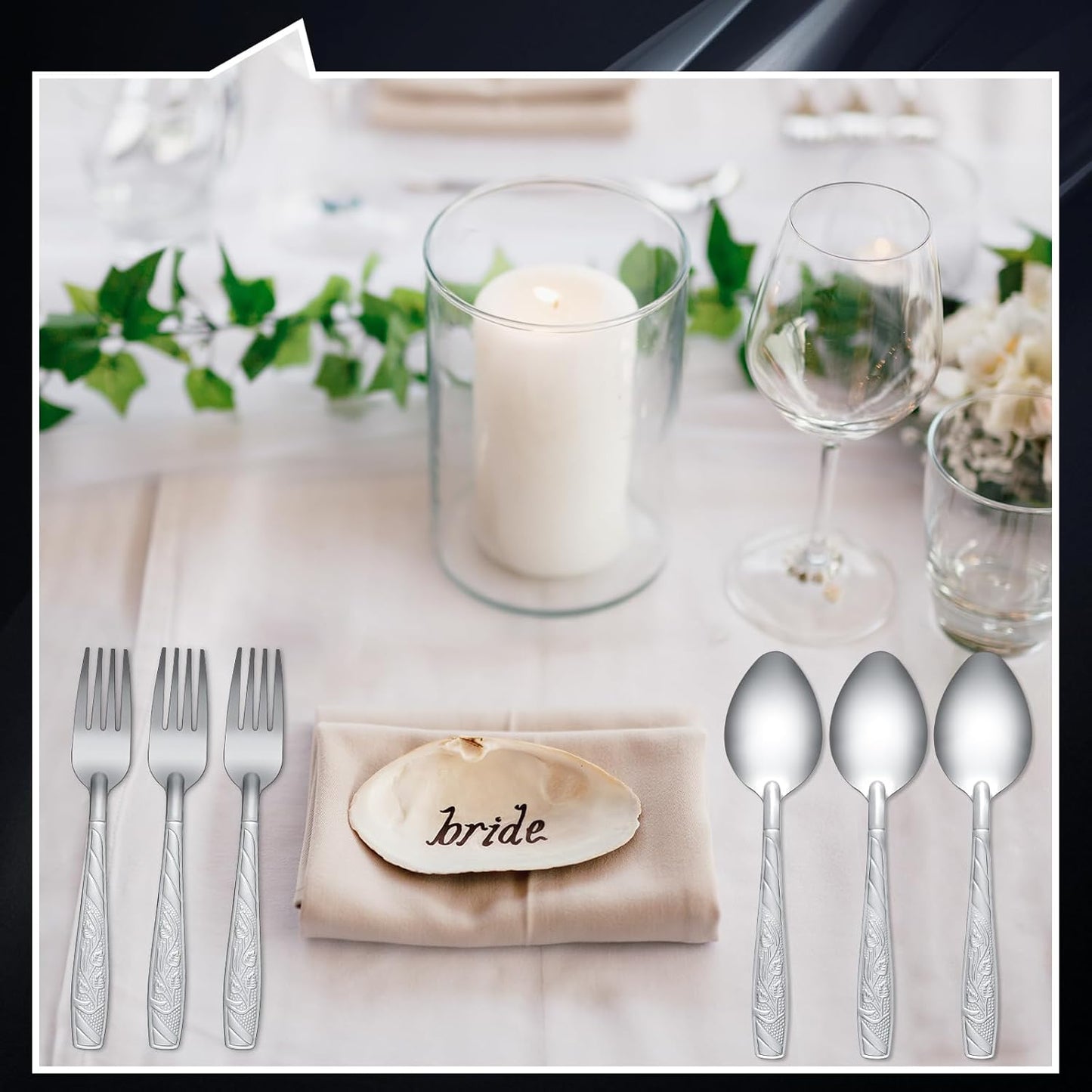 50 Pcs Forks and Spoons Silverware Set Stainless Steel Flatware Cutlery Set Heavy Duty Metal Spoons and Forks for Kitchen Utensil Dinner Restaurant Home, Mirror Polished, Dishwasher Safe(Flower)