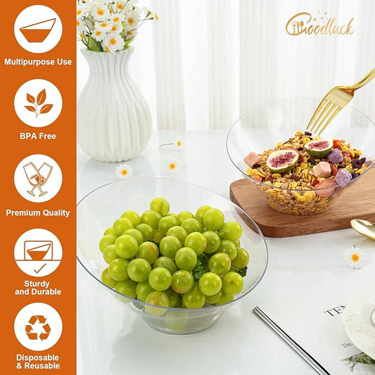 Goodluck 20 Pack Clear Plastic Serving Bowls for Party - 20 OZ Angled Disposable Serving Bowls for Wedding Party Chip, Candy, Salad & Fruit