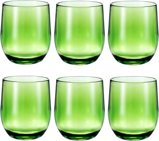 14-ounce Plastic Stemless Wine Glasses, All Purpose Arcylic Glasses, set of 6 Green Reusable Shatter-resistant Dishwasher Safe