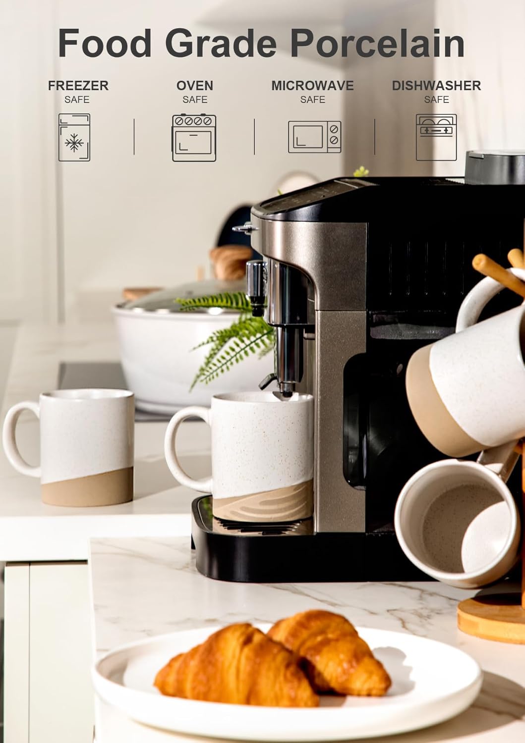 Nucookery 16 oz Large Ceramic Coffee Mugs - Coffee Mugs Set of 2, Modern and Boho Style Coffee Cups for Latte, Cappuccino, Hot Tea, Dishwasher & Microwave Safe, White