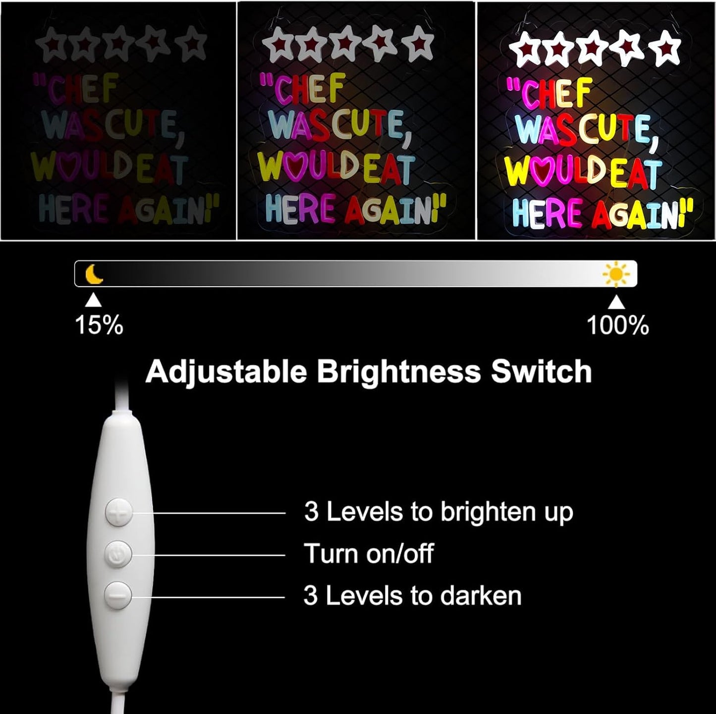 Chef Was Cute Would Eat Here Again Neon Signs Dimmable Led Kitchen Neon Light Wall Decor for Kitchen,Home Funny Gifts for Chef, Family, Friends,Oneself-12.8 x 12.2 IN-USB Powered-Acrylic