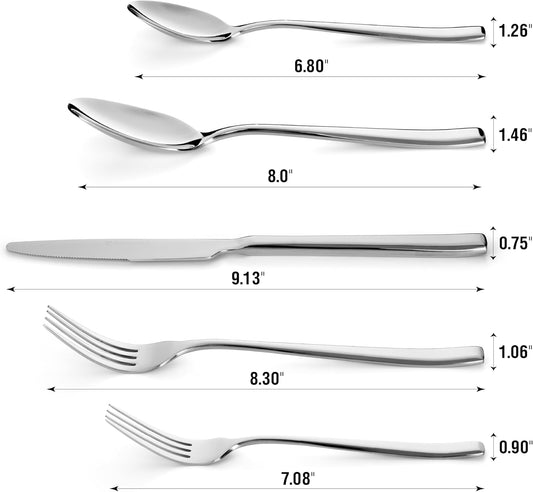 Modern Design Polished Flatware, Silverware Set for 8 persons, 40 Piece - Spoons, Forks, and Knives 18/10 Stainless Steel, Dishwasher Safe
