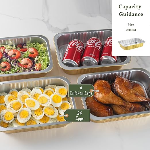 11"x 7.5" Sturdy Aluminum Foil Pans + Lids (5 Pack), 2X Thicker Heavy Duty for Oven, Grill, Microwavable Cooking Baking, Reusable Freezable Dishwasherable Disposable Tin Pot Container 74oz