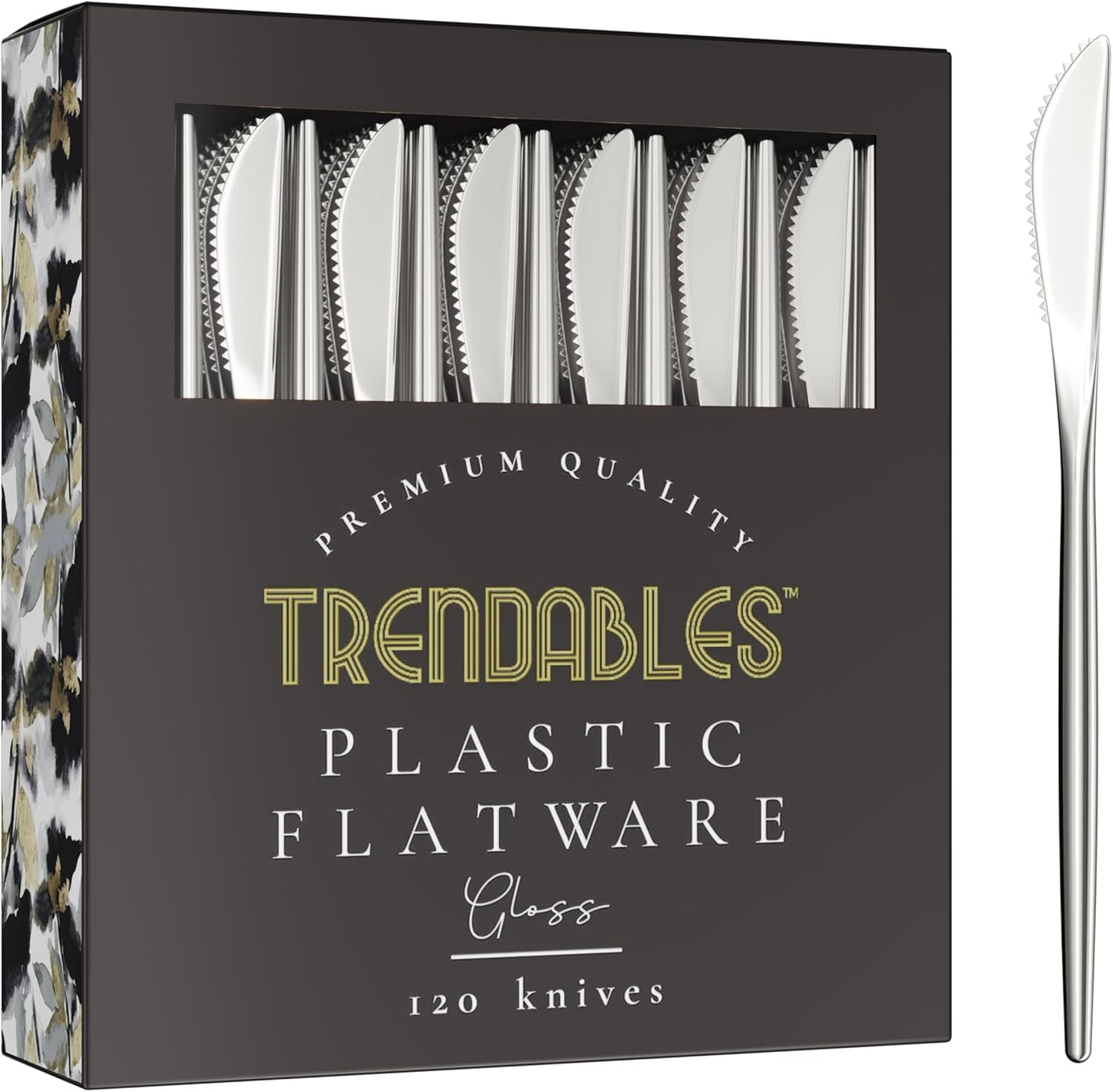 Trendables Disposable Silverware - 120 Pack Plastic Cutlery Set With Knives, Beautiful Silver Plastic Utensils