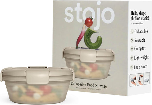 STOJO Collapsible Bowl - Translucent Oat, 36oz - Reusable Silicone Bowl for Hot and Cold Food - Perfect for Travel, Meal Prep, To-Go Lunch, Camping & Hiking - Microwave & Dishwasher Safe