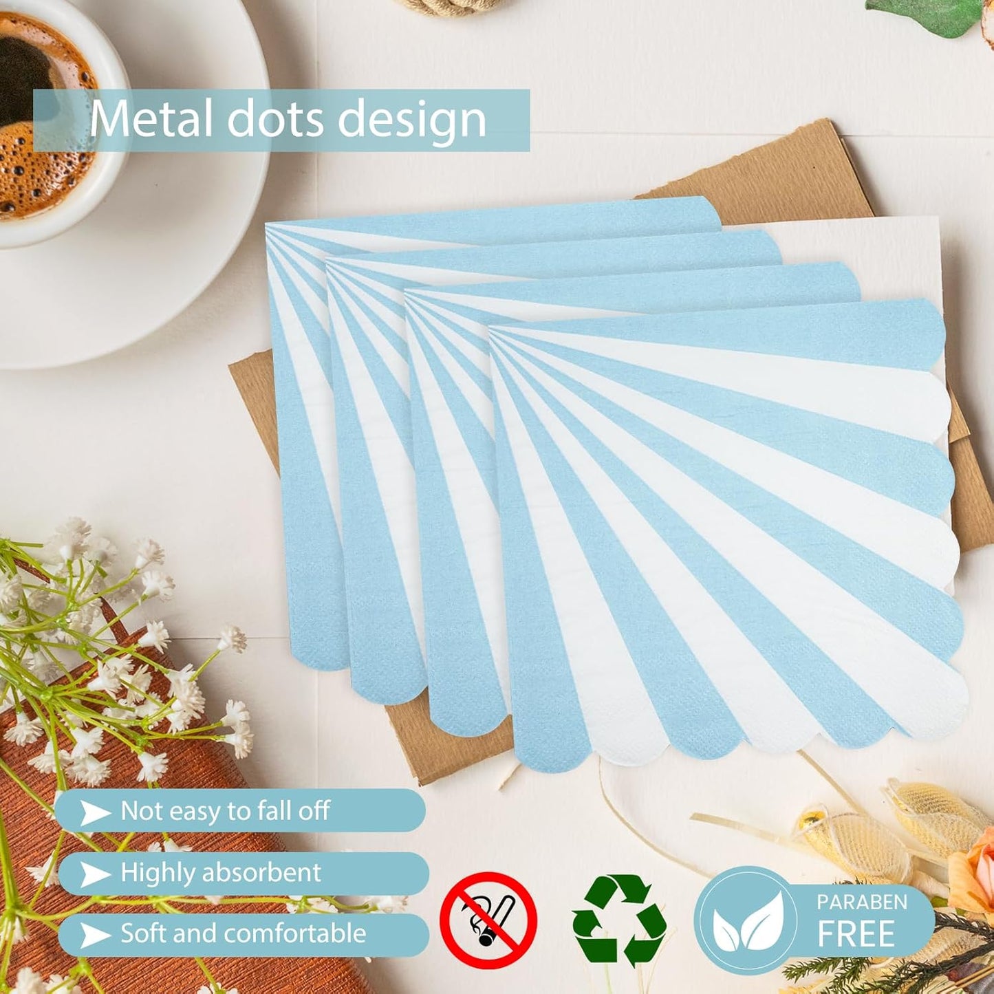 72PCS Blue Paper Plates and Napkins Party Supplies, Gold Foil Edge Scalloped Striped Paper Plates Napkins Disposable Tableware Set for Birthday Wedding Baby Shower Party Decoration (Blue)