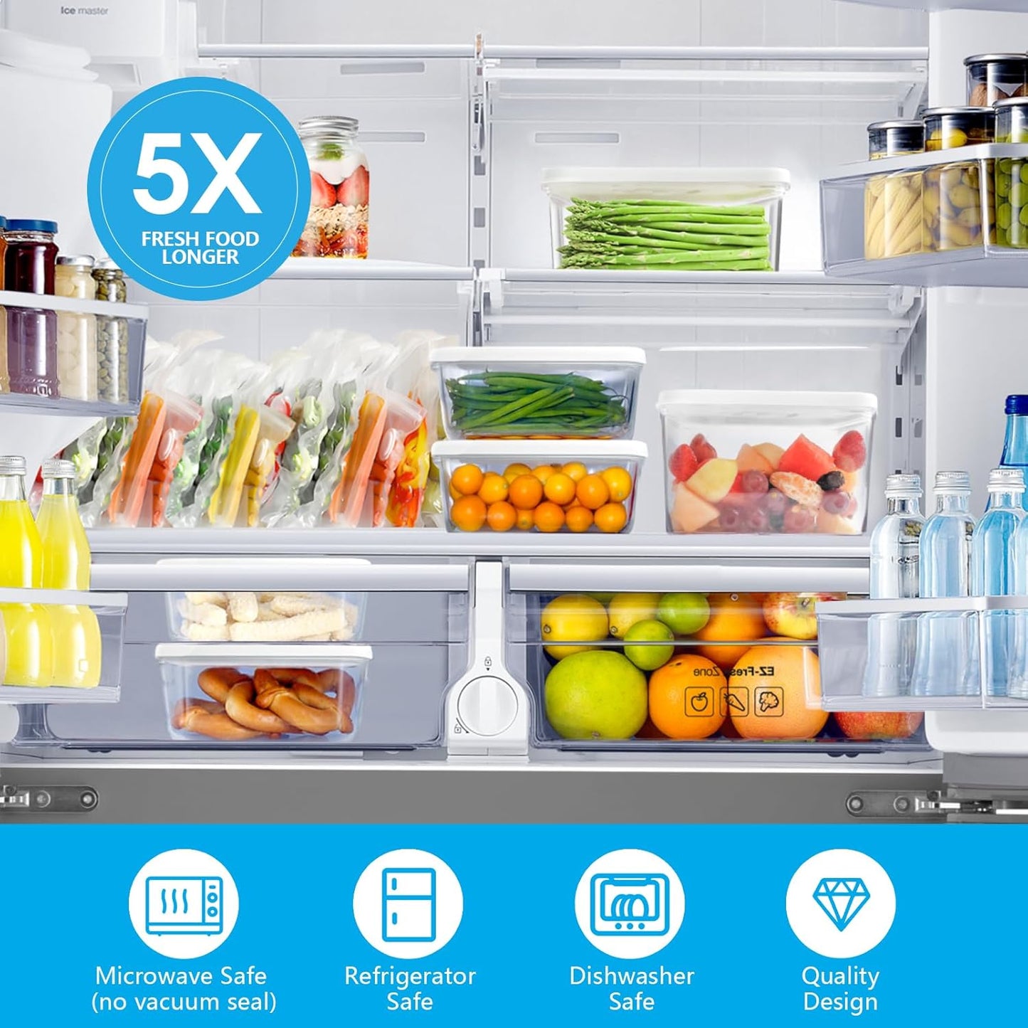 Vacuum Sealer, Vacuum Sealer for Food Compact Handheld Vac Seal Machine, Seal Meal Saver Portable Food Sealer (Vacuum Sealer Machine + 3 Food Storage Containers + 10 Reusable Bags)