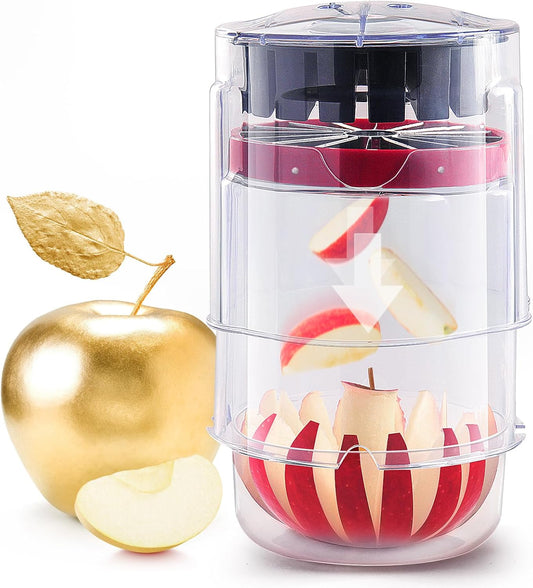 OOKUU Extra-Large Apple Slicer & Corer – 16-Blade Heavy Duty Stainless Steel Apple Cutter, Safe & Quick Apple Divider for Apples, Pears & More, with Clear Catch Bowl