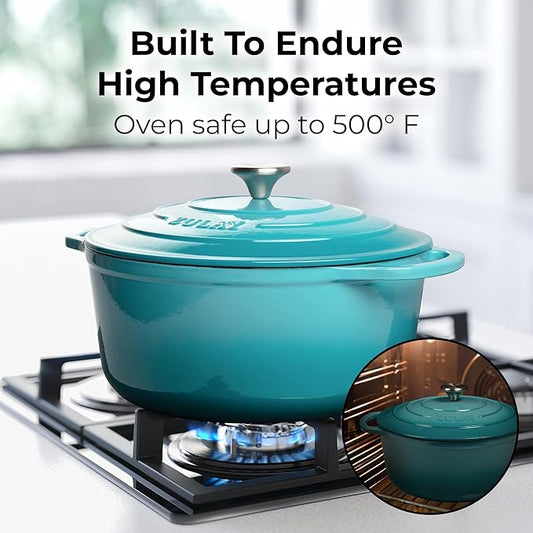 Zulay Kitchen 5 Quart Enameled Cast Iron Dutch Oven Pot with Lid – Premium Durability & Oven Safe up to 500°F – Heavy Duty Cookware Perfect for Bread Baking, Stews, Braising & Roasting – Light Blue