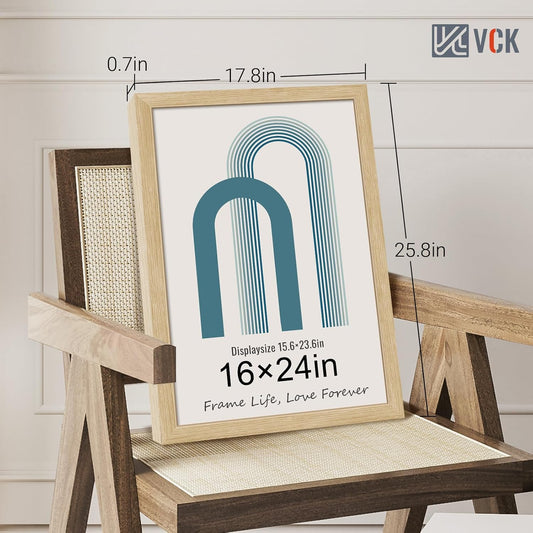 VCK 16x24 Oak Wood Frame for Poster & Picture, Natural Solid Wood Photo Frames 5 Pack, Wall Gallery Frame