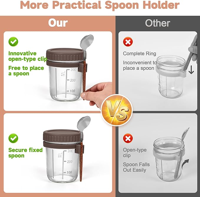 6 Pack Overnight Oats Containers with Lids and Spoons,16oz Mason Overnight Oats Jars for Yogurt,Grains,Fruits,Vegetables,Salads